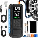 Calmara Y34 Tire Inflator Portable Air Compressor,4X Faster Inflation,6000mAh Cordless/12V DC 150PSI Air Pump with Digital Pressure Gauge for Car,Motorcycle,Bike,Ball Gifts for Men