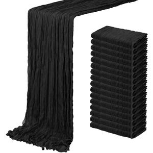16 Pack Black Cheesecloth Table Runner 20 x 120 inch Gauze Table Runners 10 FT Long,Semi Sheer Boho Cheese Cloth Fabric Table Runner Bulk for Wedding,Party,Baby Shower,Bridal Shower Decoration