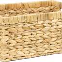 Wicker Basket, Water Hyacinth Baskets for Organizing, Rectangular Wicker Storage Basket for Shelves, Decorative Storage Bin with Built-in Handles (Medium)