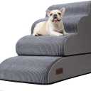 4-Step Dog Stairs and Ramp for Beds or Couches  Non-Slip Sturdy Pet Steps for Small Dogs and Cats,21" H,Grey