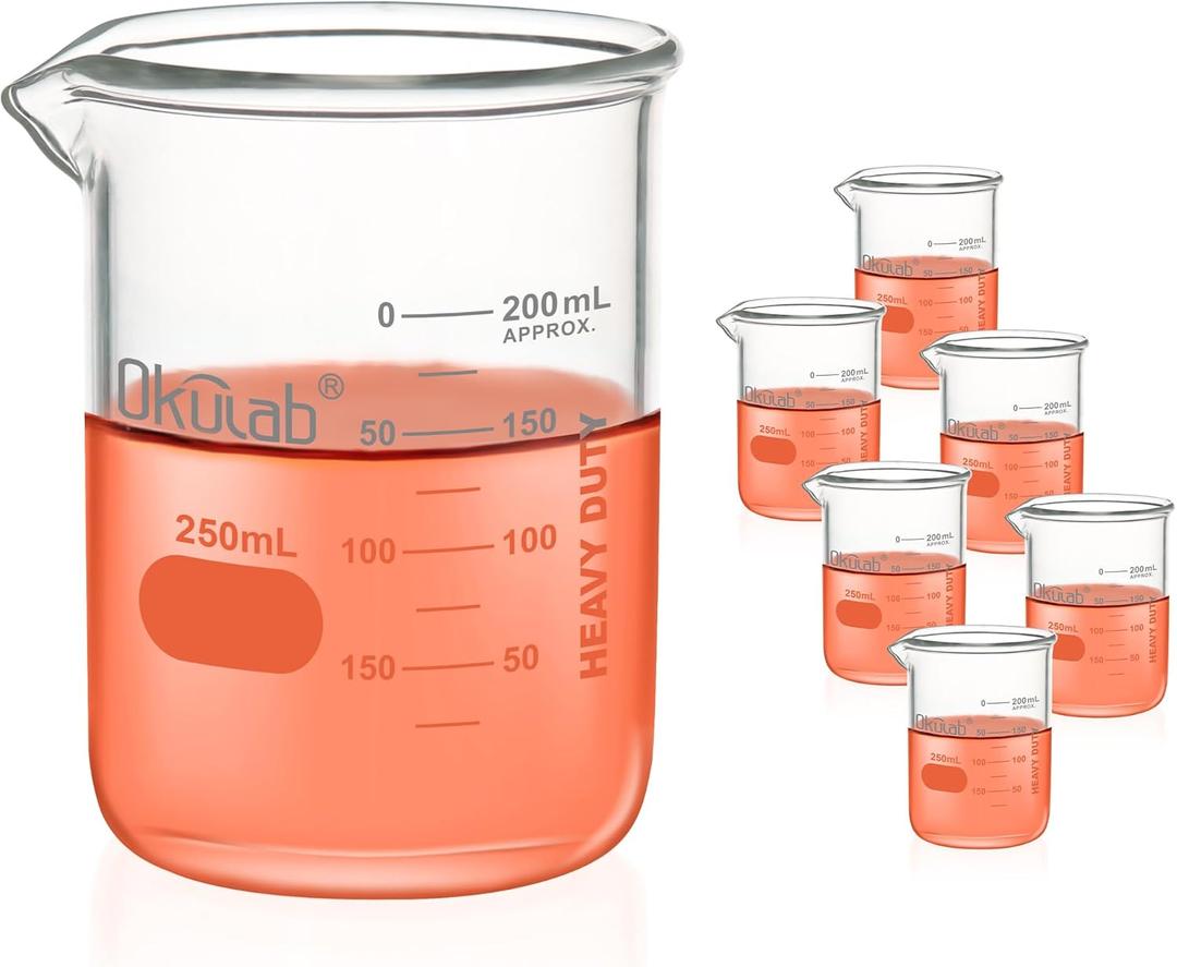 Glass Beakers, Heavy Duty, with Double Scale Printed Graduation. 6pcs of Vol.250ml, HBKG250A6