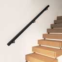 JUBEST Modern Handrail  8FT Staircase Handrails with Adjustable Wall Mount Brackets, Powder Coated Finish, Heavy-Duty Handrails for Indoor & Outdoor Use, Black