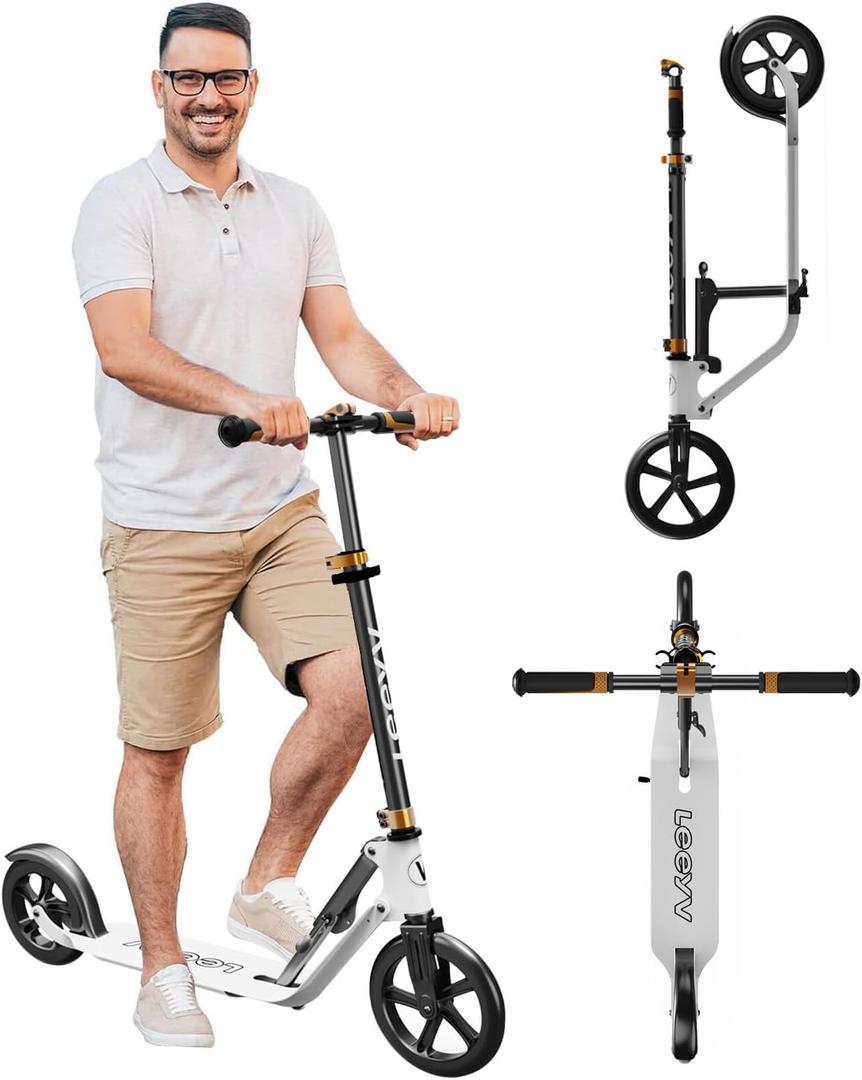 Kick Scooter for Adults  Folding, Adjustable Height, Big Wheels, Lightweight All-Aluminum Frame | Suitable for Teens 12+ | 265lbs Weight Limit (230white)