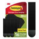Command 20 lb X-Large Picture Hanging Strips, 16 Pairs Black Command Strips Heavy Duty Picture Hanger