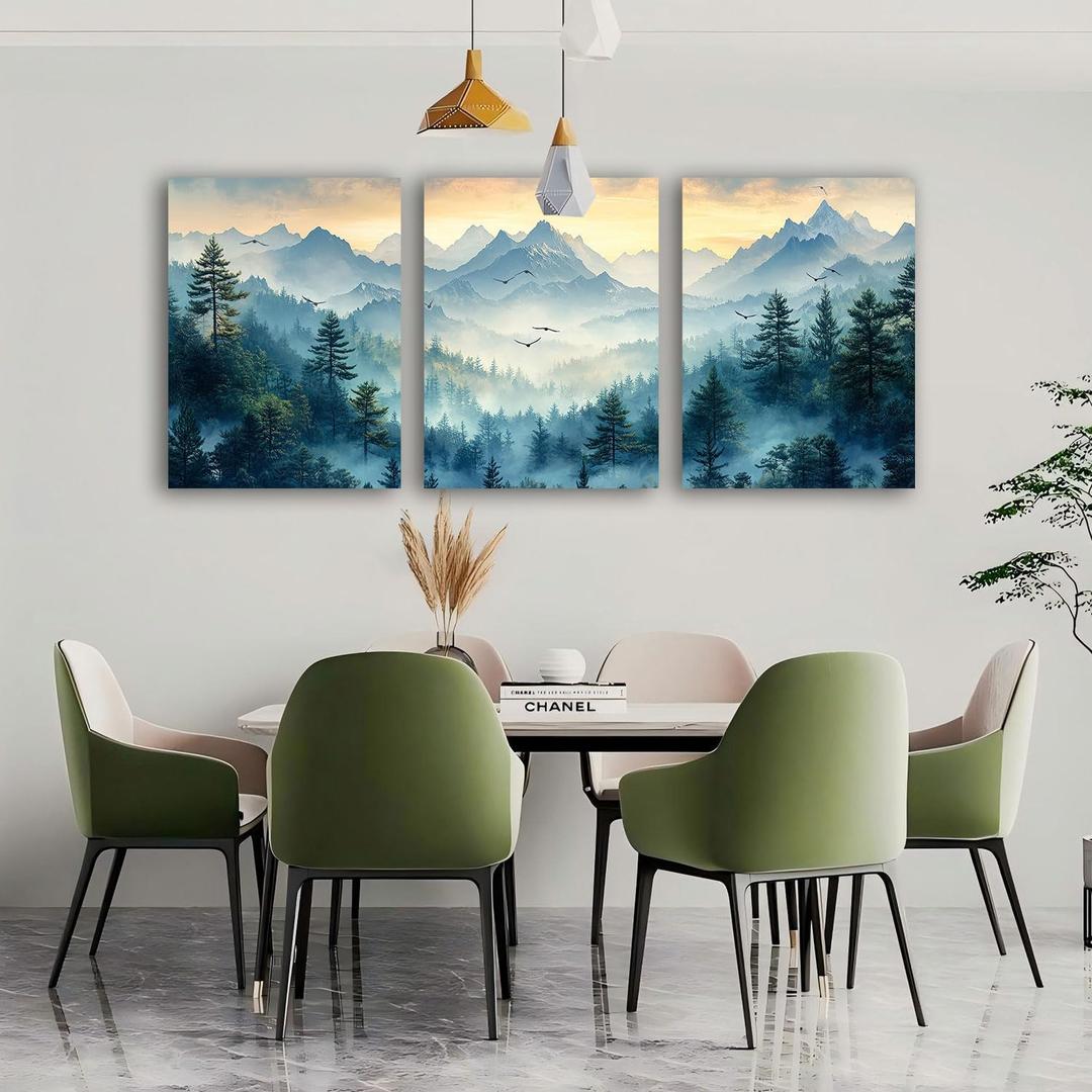 Acocifi Mountain Wall Art for Bathroom Forest Paintings Foggy Picture Nature Framed Wall Art Landscape Scenery Canvas Print Artwork for Living Room Bedroom kitchen Office Home Decor 12"x16"x3
