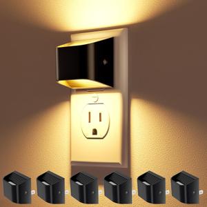 VOLISUN Night Lights Plug into Wall, 6 Pack Up and Down LED Night Light with Dusk to Dawn Light Sensor, 3000K Warm White Nightlight for Hallway, Bedroom, Bathroom, Kitchen Black