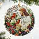 Christian Gift: Jesus with Cardinals Ornament | Christian Christmas Ornaments (Christmas Tree Ornaments), Religious Holiday Decor, Jesus Christ Decoration, Religious Gifts & Xmas Gifts