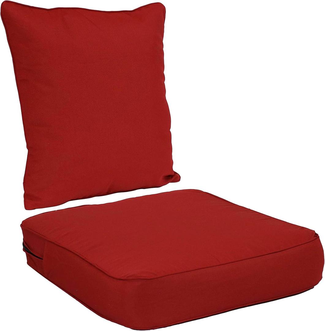 Sunnydaze 2-Piece Outdoor Back and Seat Cushion Set for Deep Seating Patio Chair - Red Sunnydaze 2-Piece Outdoor Back and Seat Cushion Set for Deep Seating Patio Chair - Red