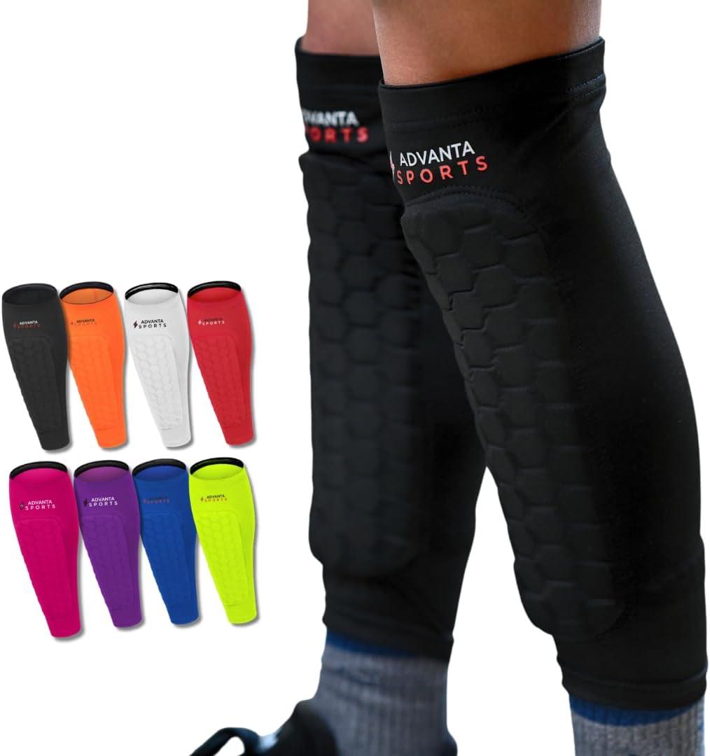 Soccer Shin Guards for Kids Youth - Protective Soccer Gear for Boys, Girls - Adults Men Women Compression Sleeve - Football, Boxing (Medium, Black)