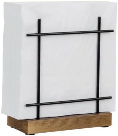 MyGift Matte Black Napkin Holders for Table & Kitchen, Metal Napkin Dispenser with Rustic Burnt Brown Wood Base, Decorative Holder for Paper Mail Bills Home/Dining Decor