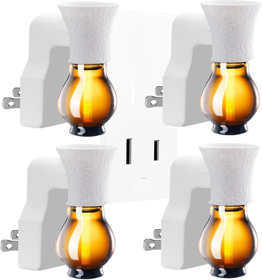 4 Sets Blank Plug in Air Freshener for DIY Characteristic Home Scent from Natural Essential Oil, EO+Water, Fragrance Refill, Wall Plug Oil Diffuser (4 Polarized Plug+4 Glass+4 Wick)