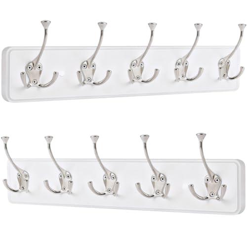 IBosins 2 Pack Coat Rack Wall Mount, 17'' Rustic Wooden Coat Hanger, Heavy Duty Metal Coat Hooks Rail for Entryway Closet Bathroom Coat Jacket Scarf Towel Hat, White