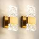 Gold Sconces Wall Lighting - Crystal Wall Sconces Set of Two Modern Bathroom Vanity Light Fixtures Hardwire Modern 4000K Dimmable LED Wall Mounted Sconces for Hallway Living Room (1-light-2 PACK)