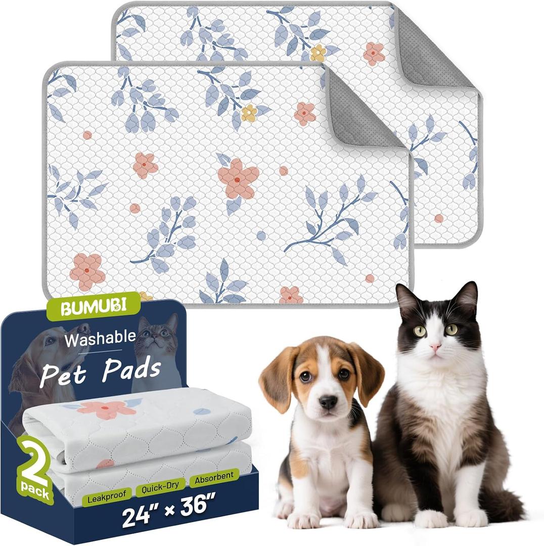 Washable Dog Pee Pads - Absorbent Reusable Puppy Training Pads, Waterproof Leak - Proof & Non - Slip for Crate Whelping Potty Training 24x36 (Pack of 2)