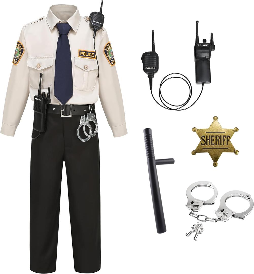 Sheriff Costume Kid,Child State Trooper Police Office Uniform,Boy Girls Sheriff Outfit with Accessories, 8pcs (120/S, Gray)