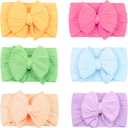 CLLOT 6 Pcs Super Stretchy Soft Handmade Headbands with Double Bows Head Wrap Nylon Hair Accessories For Newborn Baby Girls Infant Toddlers Kids(Green) (Colorful)