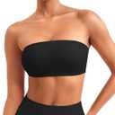VOYJOY Women Strapless Bandeau Bra Wireless Padded Sports Bra Tube Top Seamless Stretchy Workout Bralette, XS