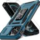 DEERLAMN Case for iPhone 13 Pro Max with Slide Camera Cover+Screen Protector(1 Pack),Rotated Ring Kickstand Military Grade Shockproof Protective Cover 6.7 Inch-Light Blue