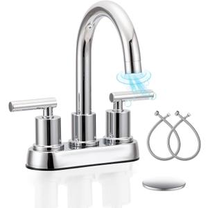 VXV Bathroom Faucet 4 Inch 2 Handle Centerset Sink Faucet 360 Swivel Spout with Pop-up Drain Chrome