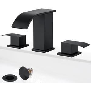 GAGALIFE 8 Inch Waterfall Bathroom Faucets - 3 Hole Widespread Bathroom Faucet with Pop-up Drain, Bathroom Sink Faucet, Modern Vanity Sink faucets with Supply Lines, Matte Black, JJL-3JT-PB-B-DXS-X