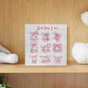 2 x EIONEY God Says I am Desk Decor - Wooden Signs, Pink Bow Bible Verse Wood Box Sign for Girl Bedroom Dorm Home Office, Teen Girl Room Wall Tabletop Shelf Decor, 5x5 Inch