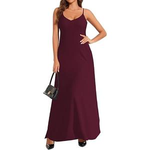 PaladMom Women's Summer Casual Sundress Sleeveless Maxi Dress Plus Size Loose Stripes Long Dresses with Pockets Large, Wine Red