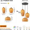 Rustic Rattan Pendant Light Fixture 3-Lights Farmhouse Bamboo Pendant Lighting Wicker Lamp Basket Woven Shade Chandelier for Dining Room Kitchen Island Living Room Bedroom