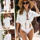 Swimsuit Coverup for Women Casual V Neck Bathing Suit Cover Ups Button Down Beach Bikini Swimwear Cover up Dress Shirt (White, L)