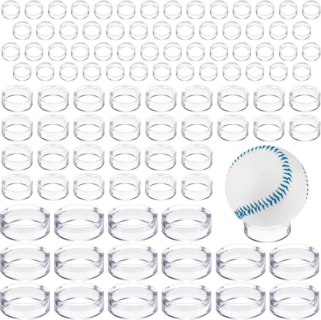 Amyhill 100 Pcs Crystal Sphere Stand Acrylic Sphere Stand Clear Plastic Single Egg Holder for Golf Ball Tennis Baseball Softball Marbles Collections ,3 Size