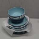 Grow Forward 16-piece Premium Wheat Straw Dinnerware Sets for 4 - Unbreakable Dishwasher & Microwave Safe Plastic Plates and Bowls Sets - Patio, Outdoors, RV, Camping Dishes - Seascape