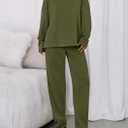 PRETTYGARDEN Womens 2 Piece Matching Lounge Sets 2025 Fall Long Sleeve Boatneck Sweatsuit Drawstring Sweatpants Pockets (Medium, Army Green)