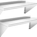 Stainless Steel Shelf 12" x 36" - 2 Pack 300 lb Wall Mounted Commercial Stainless Steel Shelves Metal Shelving for Restaurant Kitchen