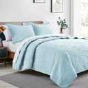 Love's cabin Quilts for Queen Bed Spa-Blue Bedspreads - Soft Bed Summer Lightweight Bedspread Comforter - Modern Style Coin Pattern Coverlet for All Season - 3 Pieces (1 Quilt, 2 Pillow Shams)