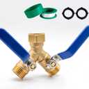 Brass Hose Splitter 2 Way Heavy Duty Garden Hose Splitter with 304 Stainless Steel Long Handle Outdoor Full Flow Hose Splitter Connector Brass Y-Valve Water Garden Hose Adapter 3/4" GHT Threads