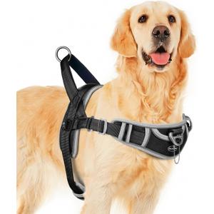 ADVENTUREMORE Dog Harness Medium Sized Dog No Pull, Dog Halter Harness Adjustable Reflective Dog Vest Escape Proof Dog Harness with Easy Control Front Clip Handle for Training Walking M Black