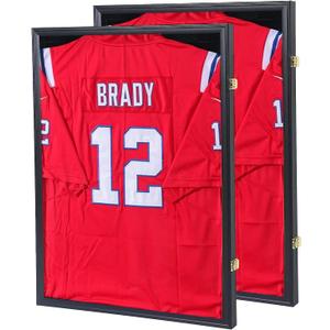 Jersey Frame Display Case Jersey Display Case Jersey Shadow Box with Uv Protection Acrylic and Hanger for Baseball Basketball Football Soccer Hockey Sport Shirt and Uniform,Black-2 Pack