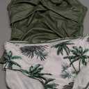 Shallmu Girl Bathing Suit Teen Swimsuits for Girls 13-14 Years Two Piece Green Modest V Neck Ribbed High Waisted Tropical Print Girl's Swimwear Tankini Set, 13-14Y