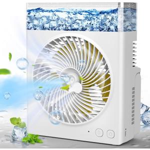 Portable Misting Fan, 8000mAh 8-Inch Rechargeable Water Cooling Mist Fan with 600mL Water Tank, Quiet USB Battery Powered, Perfect for Camping Home Outside Office Travel (White)