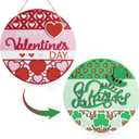 Bucherry Two Sided Valentine's Day St. Patrick's Day Door Sign 3D Thickened Wooden Reversible Irish Decor Valentine Decorations Heart Clover Welcome Door Sign for Yard Home Decorations