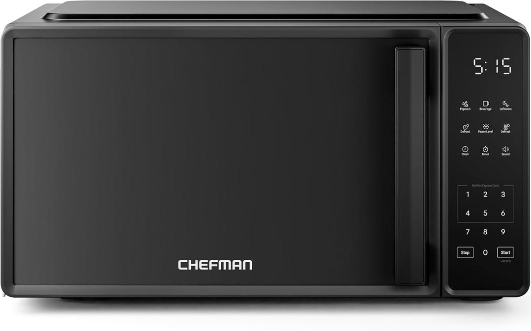 Chefman Countertop Microwave Oven 0.7 Cu. Ft., 700 Watts with 10 Power Levels, 6 Cooking Presets with One-Touch Express Cook, Eco Mode, Child Safety Lock, & Mute Button - Black
