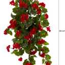 Nearly Natural 29in. UV Resistant Geranium Artificial Hanging Plant, Red Flowers with Green Foliage, Indoor/Outdoor Decor, Set of 2 - Lifelike Home and Garden Enhancement