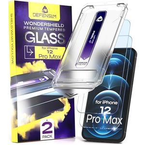 Defenslim for iPhone 12 PRO MAX Screen Protector (2Pack), Easy Auto-Dust & Align Install Kit, 6.7" Tempered Glass, 9H Hardness, Ultra HD Clear, Case Friendly, WonderShield