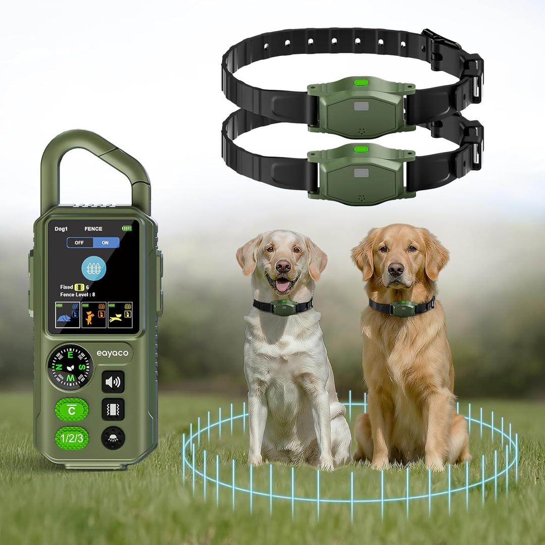 Wireless Dog Fence for 2 Dogs - Electric Dog Fence Wireless, Perimeter Dog Collar with Adjustable Radius up to 656 ft in Open Areas, Outdoor Use, Waterproof, Rechargeable (Olive Green - for 2 Dogs) (Medium - Extra Large)