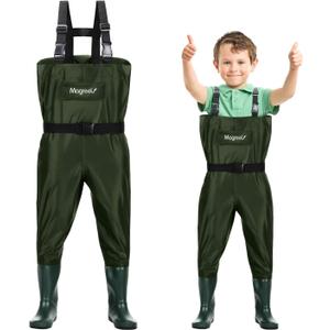 Magreel Child Chest Waders Waterproof Nylon Youth Waders with Boots Fishing & Hunting Waders for Toddler Children Boys Girls (10/11 Big Kid, Green)