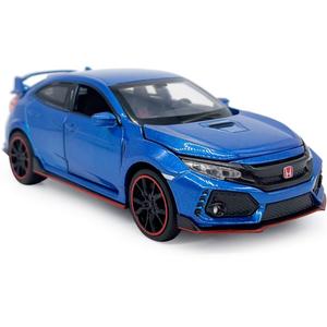 2017 Civic Type R Model Car Hatchback Sports Diecast Toy Cars 1/32 Scale Metal Pull Back Children's Die-cast Vehicles, Doors Open Light Sound, Boys Toys Kids Gifts Collection for Men, Blue