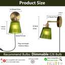HuisMier Dimmable Plug in Wall Sconces, Vintage Green Stripe Glass Lampshade Wall Lighting Fixture with On/Off Switch, Brass Wall Sconce for Bedroom Bathroom Living Room Hallway, Plug in