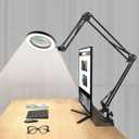 NOEVSBIG Magnifying Glass Desk Lamp with 3-Section Swing Arm and Big Clamp, Magnifying Glass with Light and Stand, 10X Wide Desk Magnifier Light for Reading/Office/Crafting/Close Work
