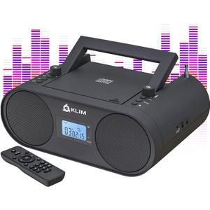 KLIM Boombox B4 CD Player Portable Audio System - New - AM/FM Radio with CD Player MP3 Bluetooth AUX USB - Wired & Wireless Mode Rechargeable Battery - Remote Control Autosleep Digital EQ