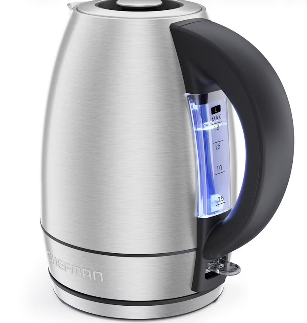 Chefman 1.8 Liter Electric Kettle, 1500W Rapid Water Boiler with Lift-Out Lid Stainless Steel