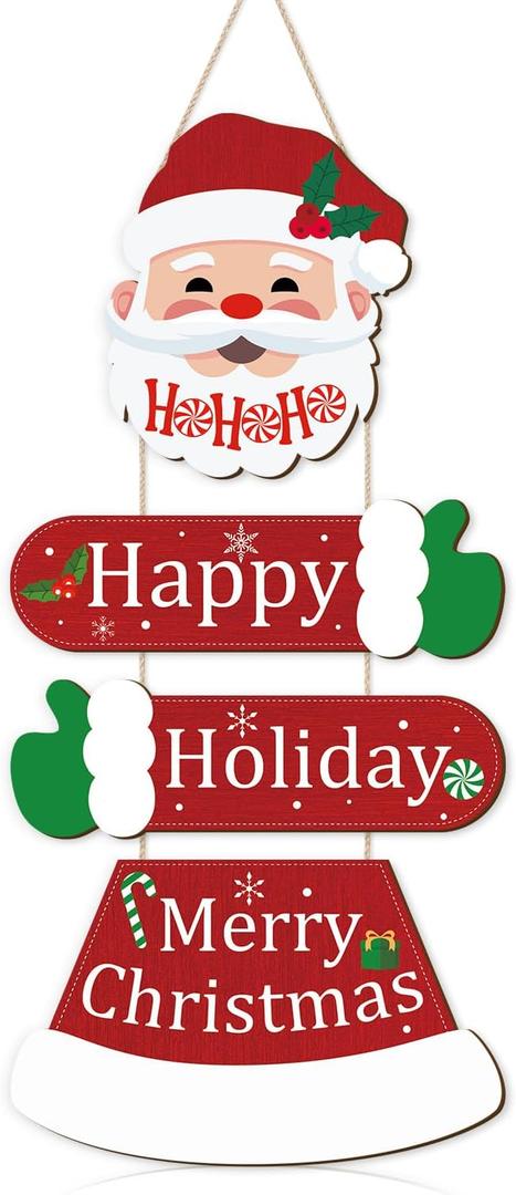 TOARTi Merry Christmas Santa Front Door Sign Hanging(9.8x21.3 inches), Rustic Vintage Christmas Santa HO HO HO Wooden Wall Plaque, Farmhouse Happy Holiday Sign for Christmas Winter Housewarming Gift